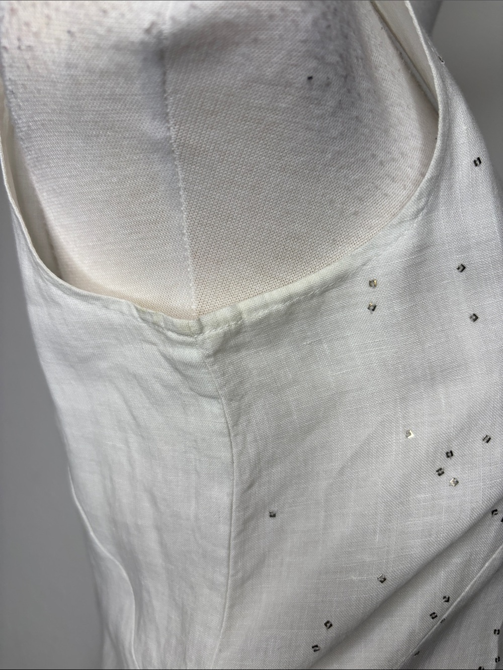 Eileen Fisher White Sleeveless Embellished Linen Mini Dress - Picture 10 of 11